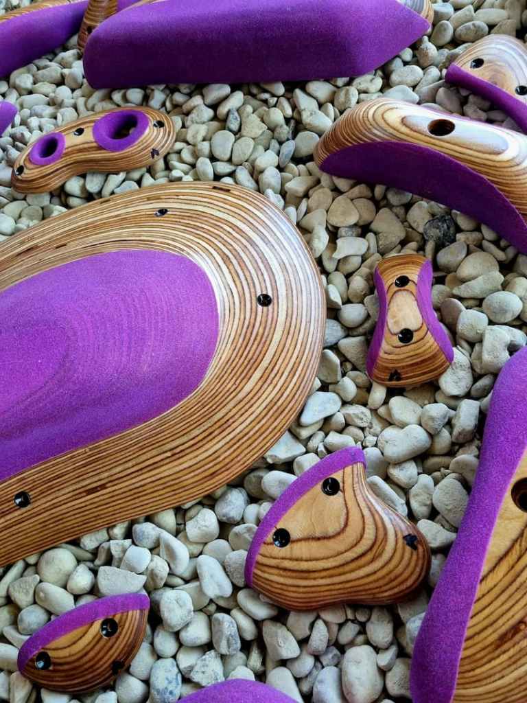 prise d'escalade avec grip violet pour la salle de Perpignan